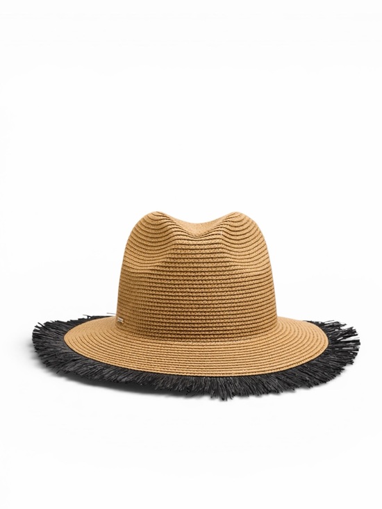 Eugenia Kim Accessories - Eugenia Kim Tan Straw Fedora with Black Fringe Trim NWT